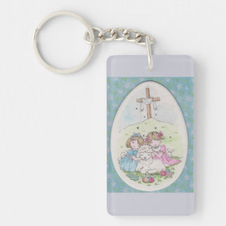 Little Girls and Little Lamb on Easter Morning Sleutelhanger