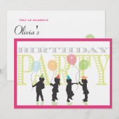 Little Girls Birthday Invitation - Roze Kaart (Voorkant / Achterkant)