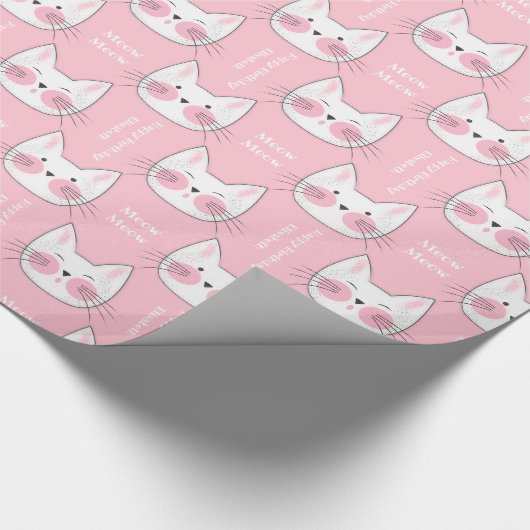 Little Girls Birthday Pink and White Kitty Cats Cadeaupapier (Hoek)