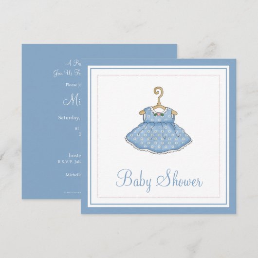 Little Girl's Blue Dress Baby shower Uitnodiging 2 (Voorkant / Achterkant)
