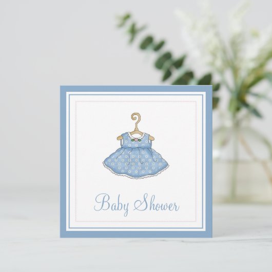 Little Girl's Blue Dress Baby shower Uitnodiging 2 (Staand voorkant)