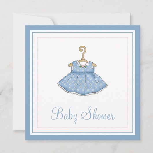 Little Girl's Blue Dress Baby shower Uitnodiging 2 (Voorkant)
