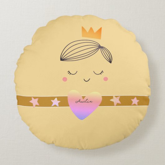 Little Girls Boho Princess Buttercream Yellow Rond Kussen (Voorkant)