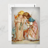 Little Girls Opening Stockings Briefkaart (Voorkant / Achterkant)