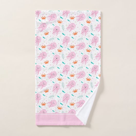 Little Girls Pink Ocean Jellyfish and Crab Pattern Bad Handdoek (Handdoek)