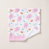 Little Girls Pink Ocean Jellyfish and Crab Pattern Bad Handdoek (Wasdoekje)