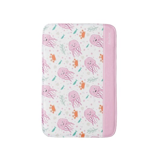 Little Girls Pink Ocean Jellyfish and Crab Pattern Badmat (Voorkant Verticaal)