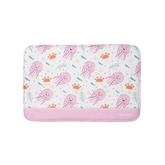 Little Girls Pink Ocean Jellyfish and Crab Pattern Badmat (Voorkant)