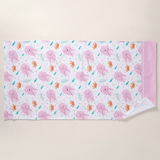 Little Girls Pink Ocean Jellyfish and Crab Pattern Strandlaken (Voorkant)
