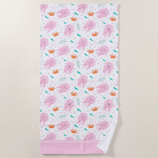 Little Girls Pink Ocean Jellyfish and Crab Pattern Strandlaken (Voorkant)