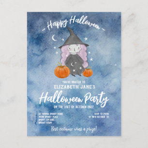 Little Girls Waterverf Halloween Party Invite Briefkaart