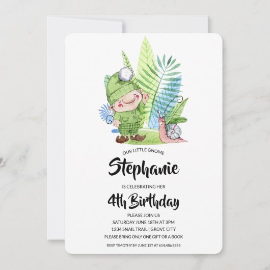 Little Gnome Birthday Invitation Kaart (Voorkant)