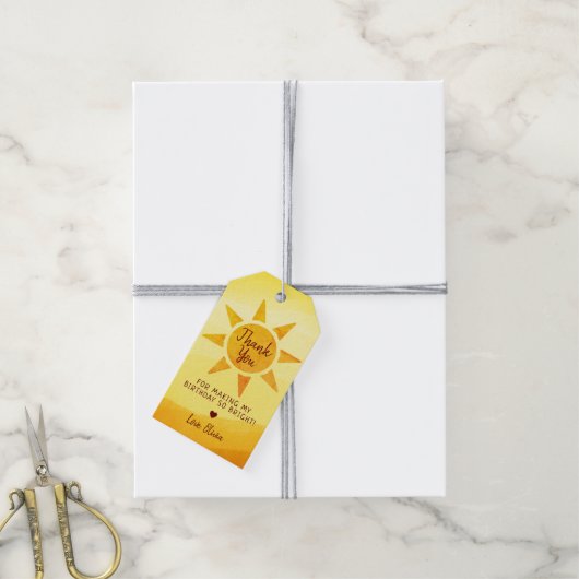 Little Gold Sunshine Boho Birthday Bedankt Cadeaulabel (Met Touw)