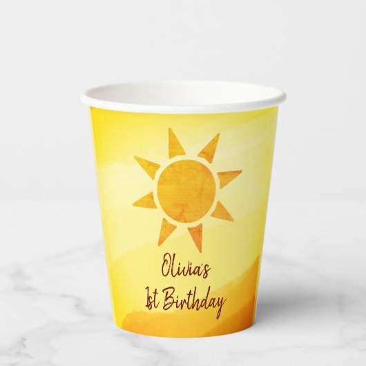 Little Gold Sunshine Boho Birthday Paper Cups Papieren Bekers (Achterkant)