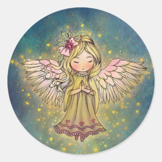 Little Golden Angel Christmas Holiday  Ronde Sticker