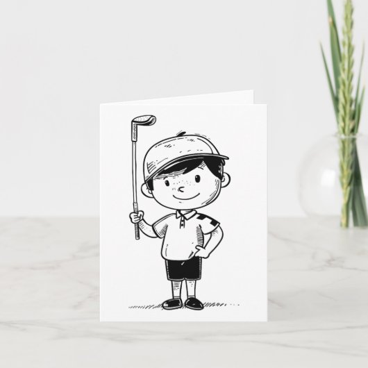 Little Golf Player Line Art voor jongens Kaart (Voorkant)