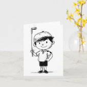 Little Golf Player Line Art voor jongens Kaart (Gele Bloem)