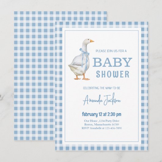 Little Goose Blue Baby shower Kaart (Voorkant / Achterkant)