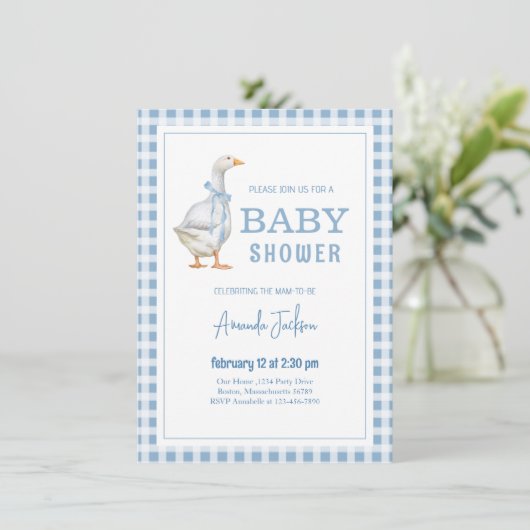 Little Goose Blue Baby shower Kaart (Staand voorkant)