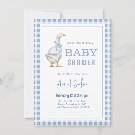 Little Goose Blue Baby shower Kaart (Voorkant)