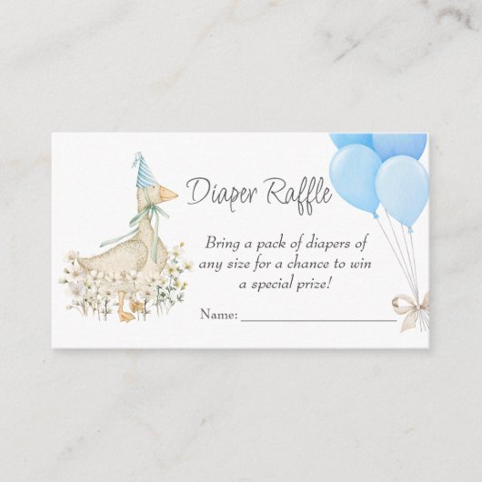 Little Goose Flowers Baby shower Boy Luier Raffle Informatiekaartje (Voorkant)