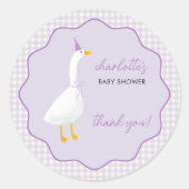 Little Goose Gingham Baby shower Bedankt Ronde Sticker (Voorkant)