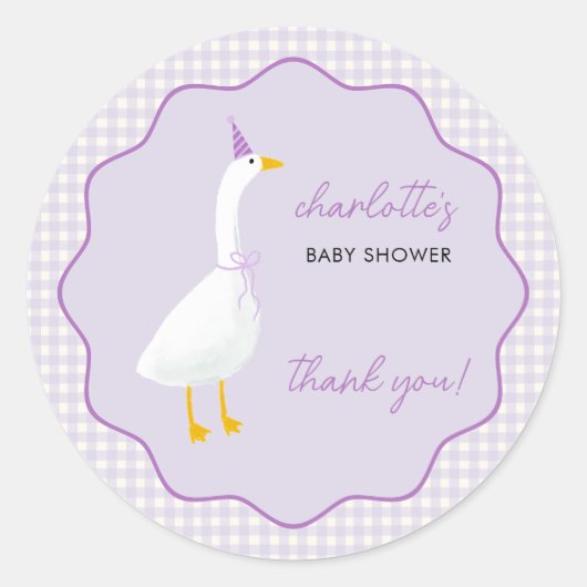 Little Goose Gingham Baby shower Bedankt Ronde Sticker (Voorkant)