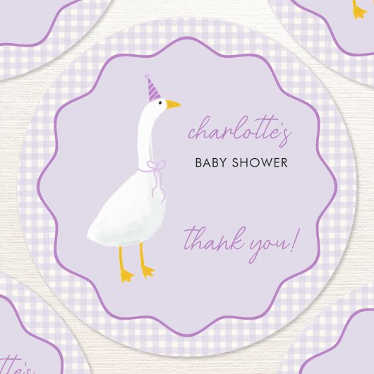 Little Goose Gingham Baby shower Bedankt Ronde Sticker