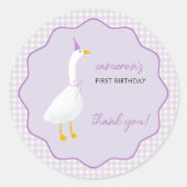 Little Goose Gingham eerste 1e verjaardag Ronde Sticker (Voorkant)