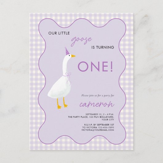 Little Goose Gingham eerste eerste verjaardagsfees Briefkaart (Voorkant)