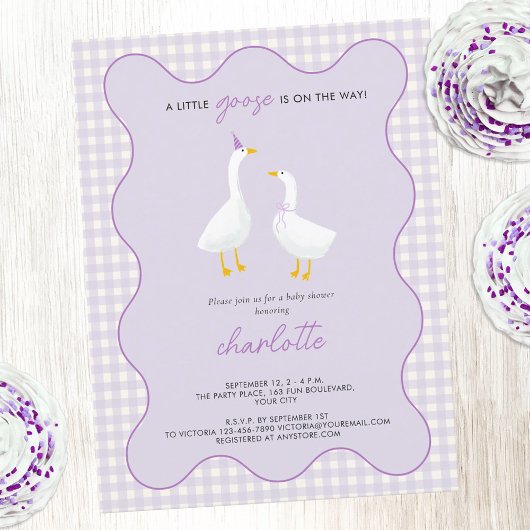 Little Goose Gingham Lila Baby shower Briefkaart