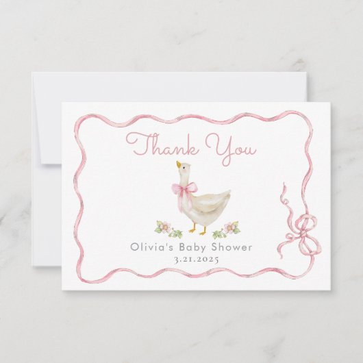 Little Goose Pink Bow Baby meisje Douche Bedankkaart (Voorkant)