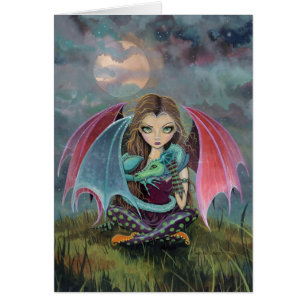 Little Gothic Fairy en Dragon Fantasy Art Kaart