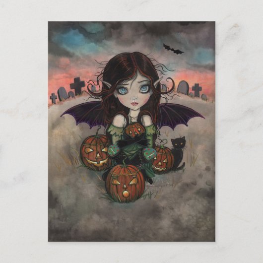 Little Gothic Halloween Fairy Vampire Art Briefkaart (Voorkant)