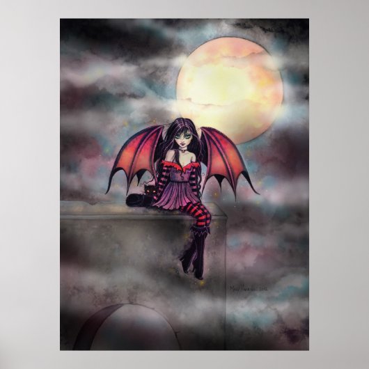 Little Gothic Vampire Fairy and Cat Poster (Voorkant)