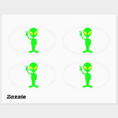 Little Green Alien Ovale Sticker (Vel)