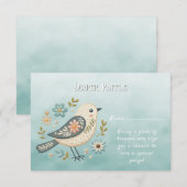 Little Green Bird Floral Baby shower Informatiekaartje (Voorkant / Achterkant)