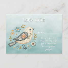 Little Green Bird Floral Baby shower Informatiekaartje