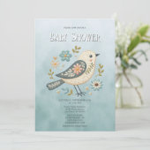 Little Green Bird Floral Baby shower Kaart (Staand voorkant)