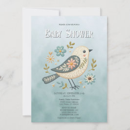 Little Green Bird Floral Baby shower Kaart