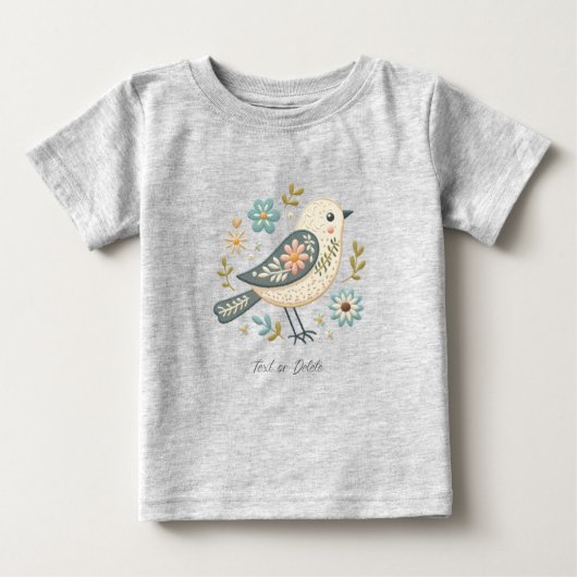Little Green Bird Floral Baby T-shirt (Voorkant)