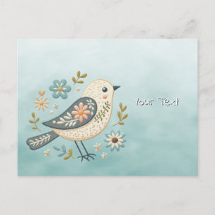 Little Green Bird Floral Briefkaart
