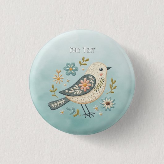 Little Green Bird Floral Button (Voorkant)