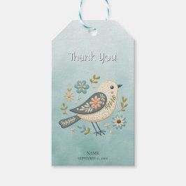 Little Green Bird Floral Gift Label Cadeaulabel