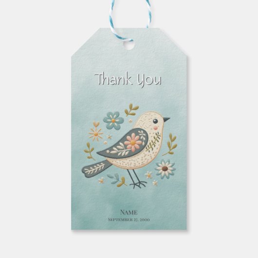 Little Green Bird Floral Gift Label Cadeaulabel (Achterkant)