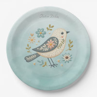 Little Green Bird Floral Paper Bord