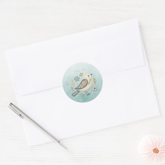 Little Green Bird Floral Sticker (Envelop)