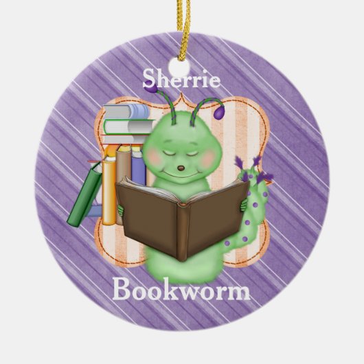 Little Green Bookworm Keramisch Ornament (Voorkant)