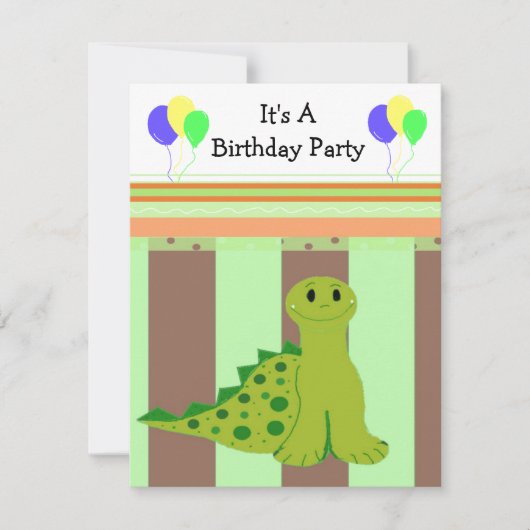 Little Green Dinosaur Party Invitation Kaart (Voorkant)