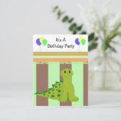 Little Green Dinosaur Party Invitation Kaart (Staand voorkant)